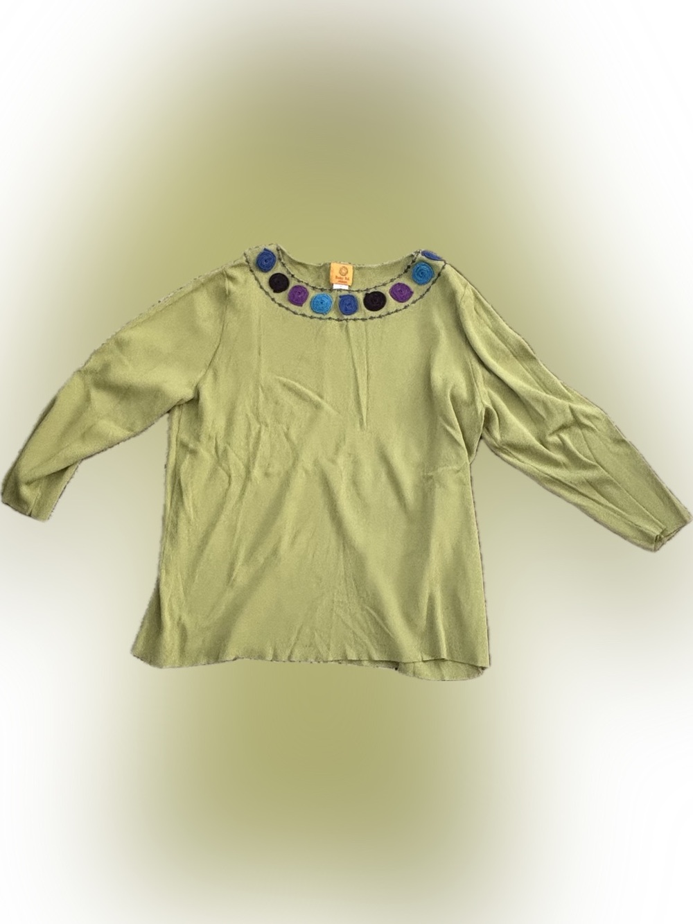 Ruby Rd. Pastel Green Top with Multicolor Rosette Trim